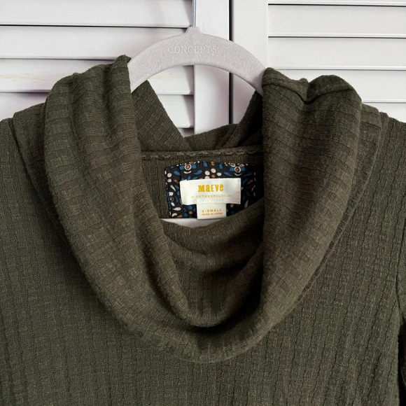 Maeve Anthropologie Winterscape Olive Green Cowl Neck Peplum Sweater Top - Picture 4 of 7